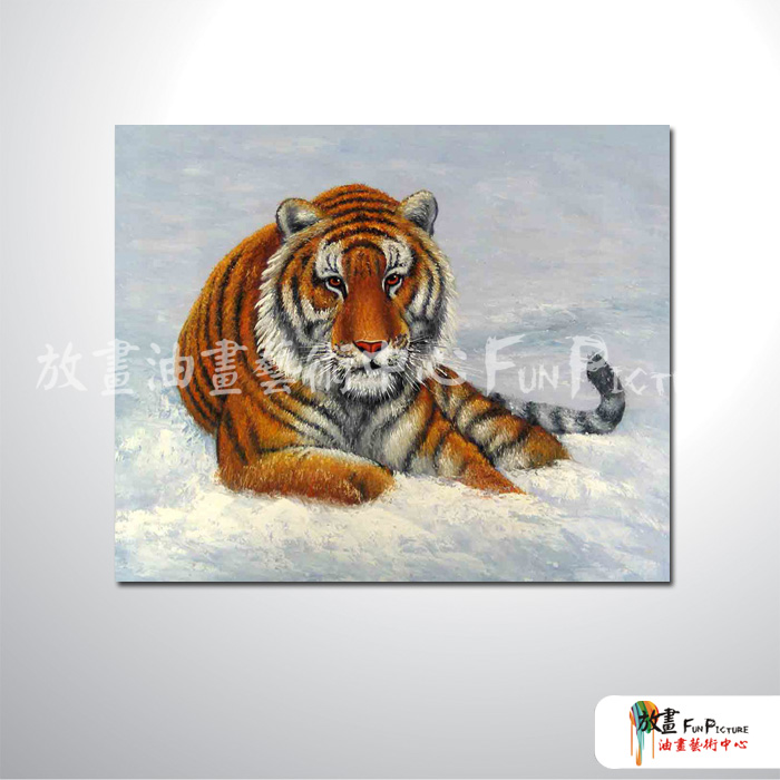 老虎A05 純手繪 油畫 橫幅 褐白 中性色系 動物 大自然 藝術畫 掛畫 民宿 餐廳 室內設計