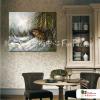 狼04 純手繪 油畫 橫幅 灰褐 中性色系 動物 大自然 藝術畫 掛畫 民宿 餐廳 室內設計