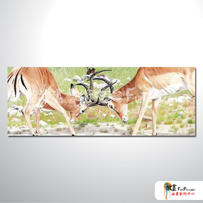 羚羊01 純手繪 油畫 橫幅 褐綠 中性色系 動物 大自然 藝術畫 掛畫 民宿 餐廳 室內設計