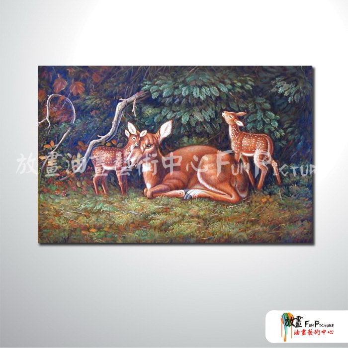 母子鹿04 純手繪 油畫 橫幅 褐綠 中性色系 動物 大自然 藝術畫 掛畫 民宿 餐廳 室內設計