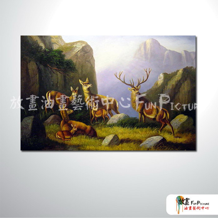 六鹿圖05 純手繪 油畫 橫幅 褐綠 中性色系 動物 大自然 藝術畫 掛畫 民宿 餐廳 室內設計