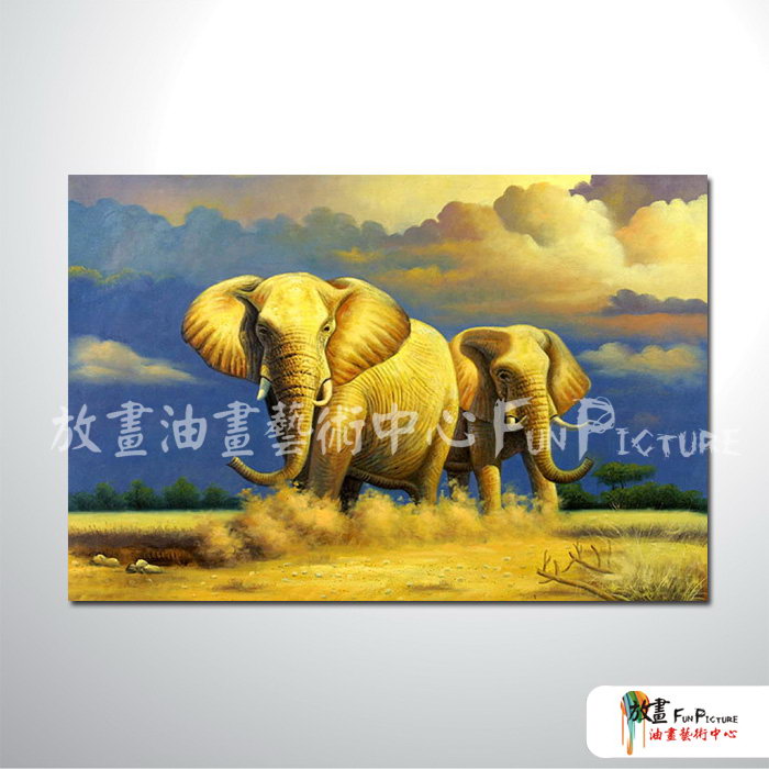 大象01 純手繪 油畫 橫幅 褐藍 中性色系 動物 大自然 藝術畫 掛畫 民宿 餐廳 裝潢 室內設計