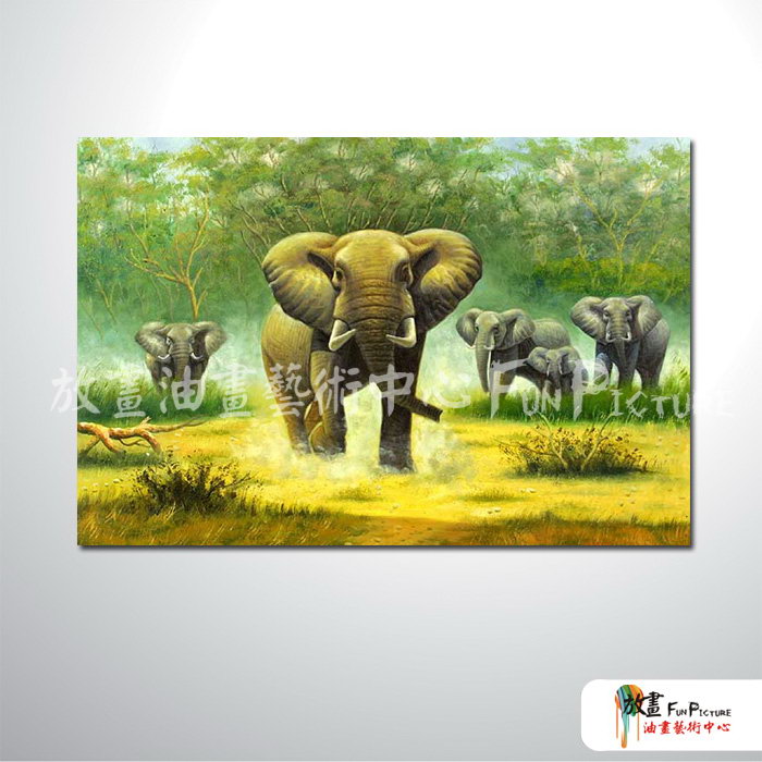 大象02 純手繪 油畫 橫幅 褐綠 中性色系 動物 大自然 藝術畫 掛畫 民宿 餐廳 裝潢 室內設計