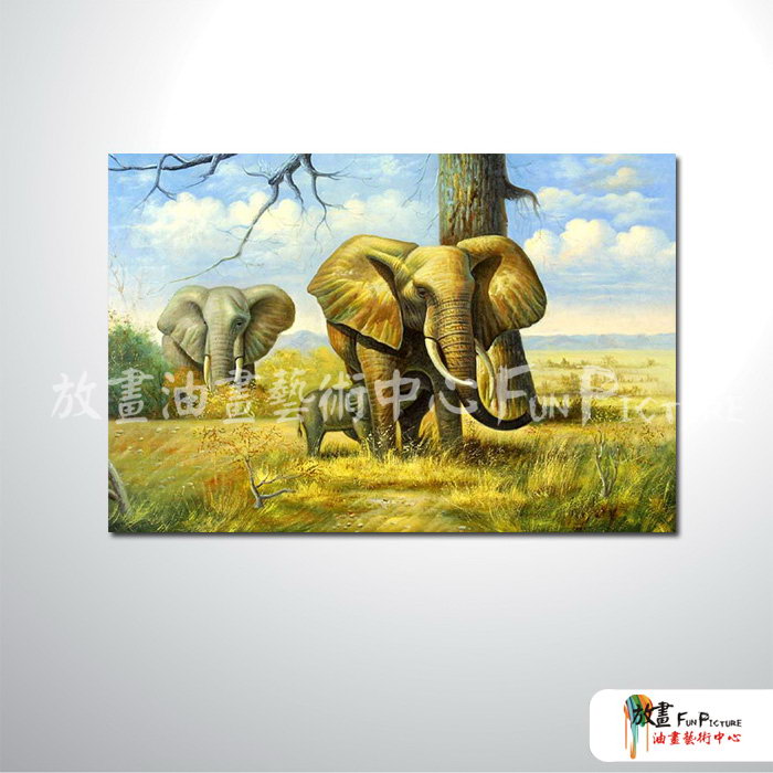 大象03 純手繪 油畫 橫幅 褐綠 中性色系 動物 大自然 藝術畫 掛畫 民宿 餐廳 裝潢 室內設計