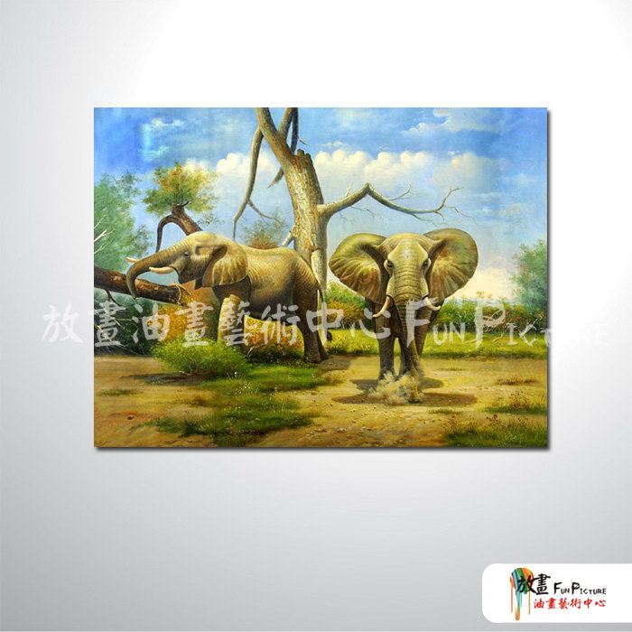 大象05 純手繪 油畫 橫幅 褐綠 中性色系 動物 大自然 藝術畫 掛畫 民宿 餐廳 裝潢 室內設計