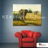 大象06 純手繪 油畫 橫幅 褐綠 中性色系 動物 大自然 藝術畫 掛畫 民宿 餐廳 裝潢 室內設計