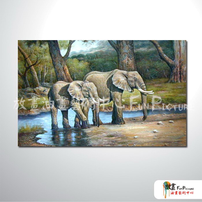 大象07 純手繪 油畫 橫幅 褐綠 中性色系 動物 大自然 藝術畫 掛畫 民宿 餐廳 裝潢 室內設計