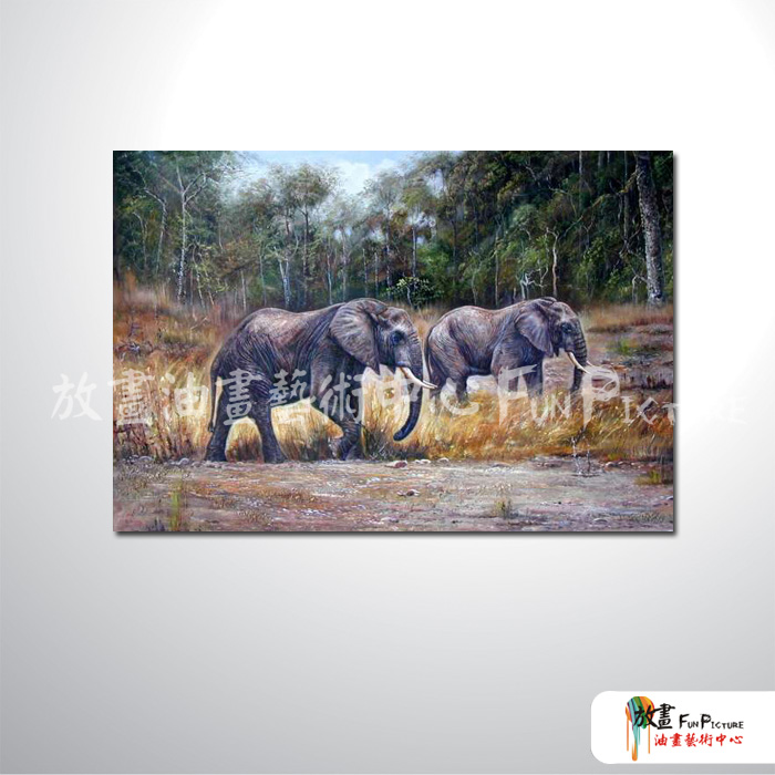 大象08 純手繪 油畫 橫幅 褐綠 中性色系 動物 大自然 藝術畫 掛畫 民宿 餐廳 裝潢 室內設計