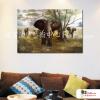 大象13 純手繪 油畫 橫幅 褐綠 中性色系 動物 大自然 藝術畫 掛畫 民宿 餐廳 裝潢 室內設計