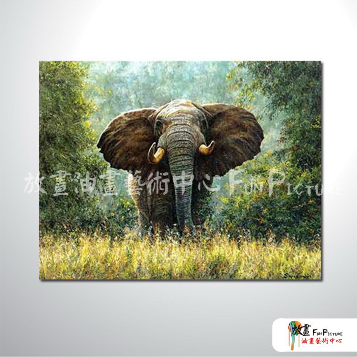 大象16 純手繪 油畫 橫幅 褐綠 中性色系 動物 大自然 藝術畫 掛畫 民宿 餐廳 裝潢 室內設計