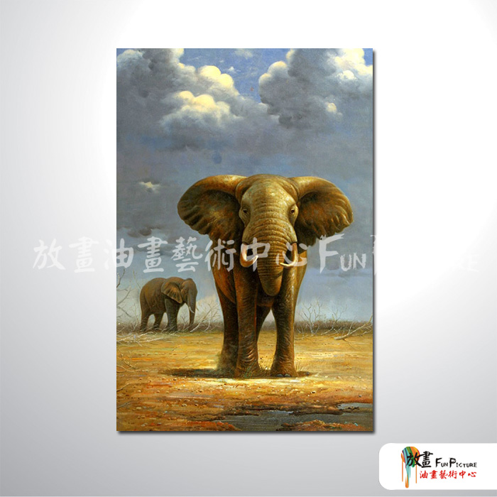 大象26 純手繪 油畫 直幅 褐藍 中性色系 動物 大自然 藝術畫 掛畫 民宿 餐廳 裝潢 室內設計