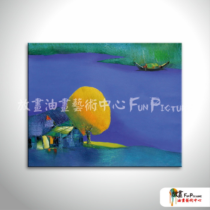 越南景67 純手繪 油畫 橫幅 藍色 冷色系 藝術品 裝飾 無框畫 裝潢 室內設計 客廳掛畫