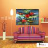 睡蓮63 純手繪 油畫 橫幅 藍紅 中性色系 印象 掛畫 無框畫 民宿 室內設計 居家佈置