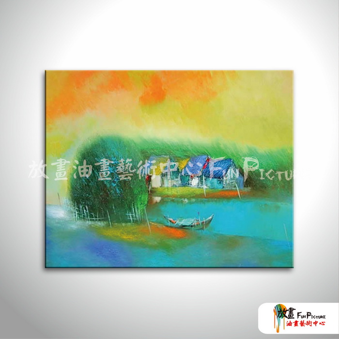 越南景89 純手繪 油畫 橫幅 黃藍 中性色系 藝術品 裝飾 無框畫 裝潢 室內設計 客廳掛畫