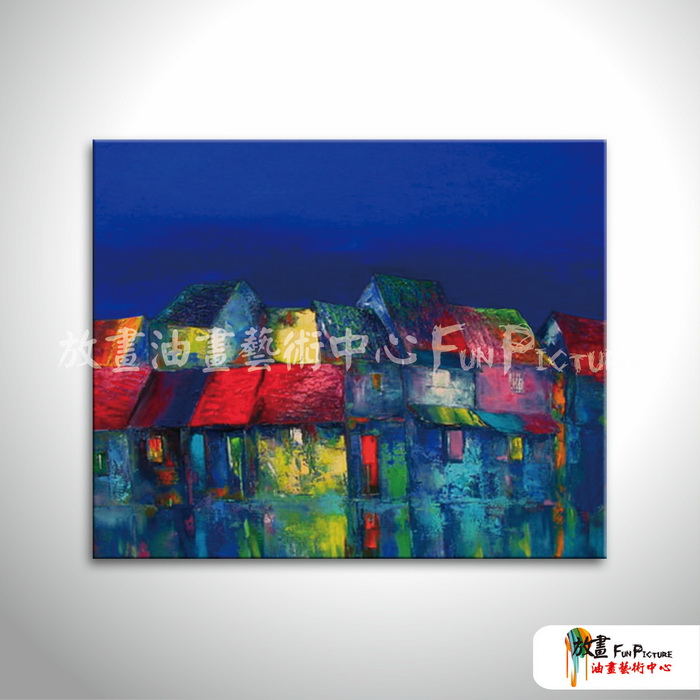越南景96 純手繪 油畫 橫幅 藍色 冷色系 藝術品 裝飾 無框畫 裝潢 室內設計 客廳掛畫