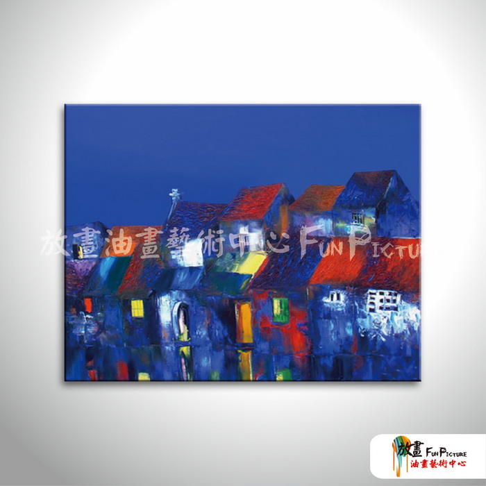 越南景97 純手繪 油畫 橫幅 藍色 冷色系 藝術品 裝飾 無框畫 裝潢 室內設計 客廳掛畫