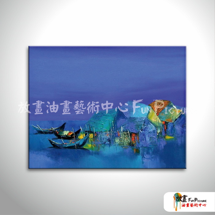 越南景101 純手繪 油畫 橫幅 藍色 冷色系 藝術品 裝飾 無框畫 裝潢 室內設計 客廳掛畫