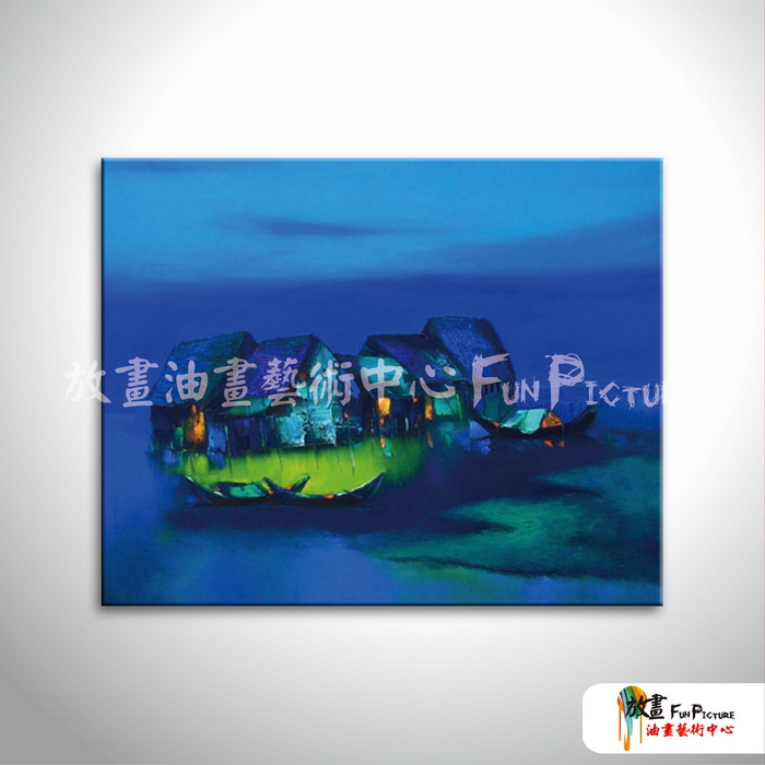 越南景102 純手繪 油畫 橫幅 藍色 冷色系 藝術品 裝飾 無框畫 裝潢 室內設計 客廳掛畫