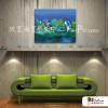 越南景104 純手繪 油畫 橫幅 藍綠 冷色系 藝術品 裝飾 無框畫 裝潢 室內設計 客廳掛畫
