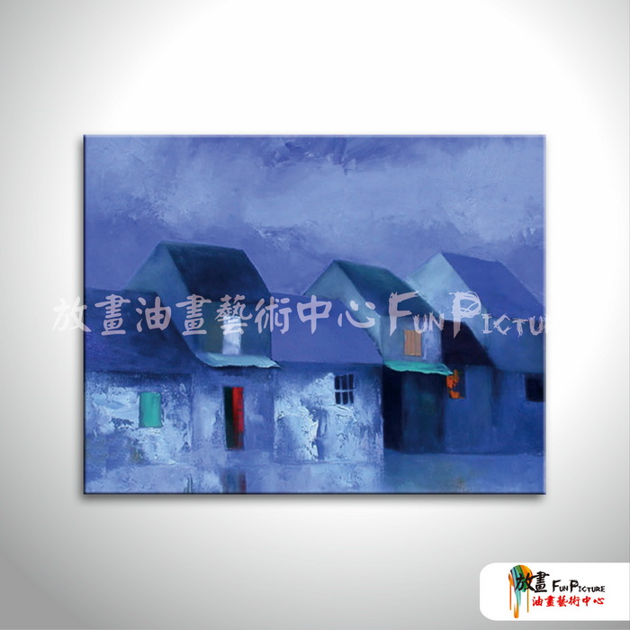 越南景105 純手繪 油畫 橫幅 藍色 冷色系 藝術品 裝飾 無框畫 裝潢 室內設計 客廳掛畫