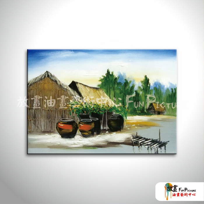 越南景108 純手繪 油畫 橫幅 褐綠 中性色系 藝術品 裝飾 無框畫 裝潢 室內設計 客廳掛畫