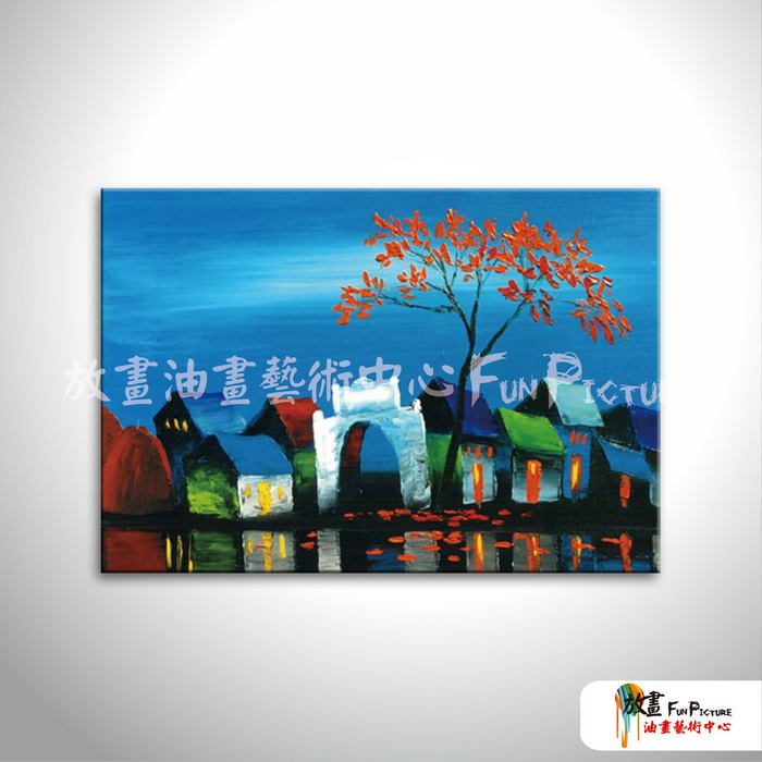 越南景109 純手繪 油畫 橫幅 藍色 冷色系 藝術品 裝飾 無框畫 裝潢 室內設計 客廳掛畫