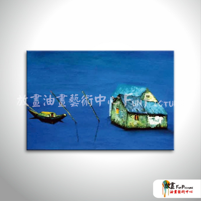 越南景113 純手繪 油畫 橫幅 藍色 冷色系 藝術品 裝飾 無框畫 裝潢 室內設計 客廳掛畫