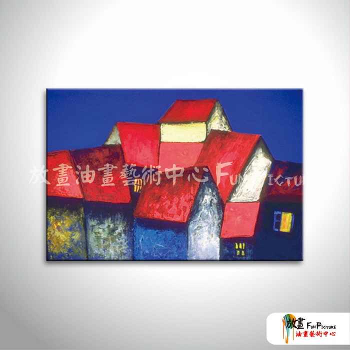 越南景120 純手繪 油畫 橫幅 藍紅 中性色系 藝術品 裝飾 無框畫 裝潢 室內設計 客廳掛畫