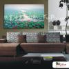 荷塘之夏1 純手繪 油畫 橫幅 灰綠 中性色系 藝術品 裝飾 無框畫 裝潢 室內設計 客廳掛畫