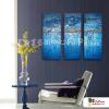 3拼抽象E03 純手繪 油畫 直幅*3 藍色 冷色系 肌理 裝飾 無框畫 民宿 餐廳 裝潢 室內設計