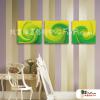 3拼抽象93 純手繪 油畫 方形*3 黃綠 暖色系 線條 裝飾 無框畫 民宿 餐廳 裝潢 室內設計