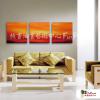 3拼抽象99 純手繪 油畫 方形*3 紅橙 暖色系 流彩 裝飾 無框畫 民宿 餐廳 裝潢 室內設計