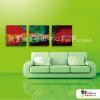 3拼抽象107 純手繪 油畫 方形*3 紅綠 中性色系 流彩 裝飾 無框畫 民宿 餐廳 裝潢 室內設計