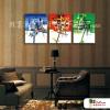 3拼抽象161 純手繪 油畫 直幅*3 紅藍綠 中性色系 幾何 裝飾 無框畫 民宿 餐廳 裝潢 室內設計