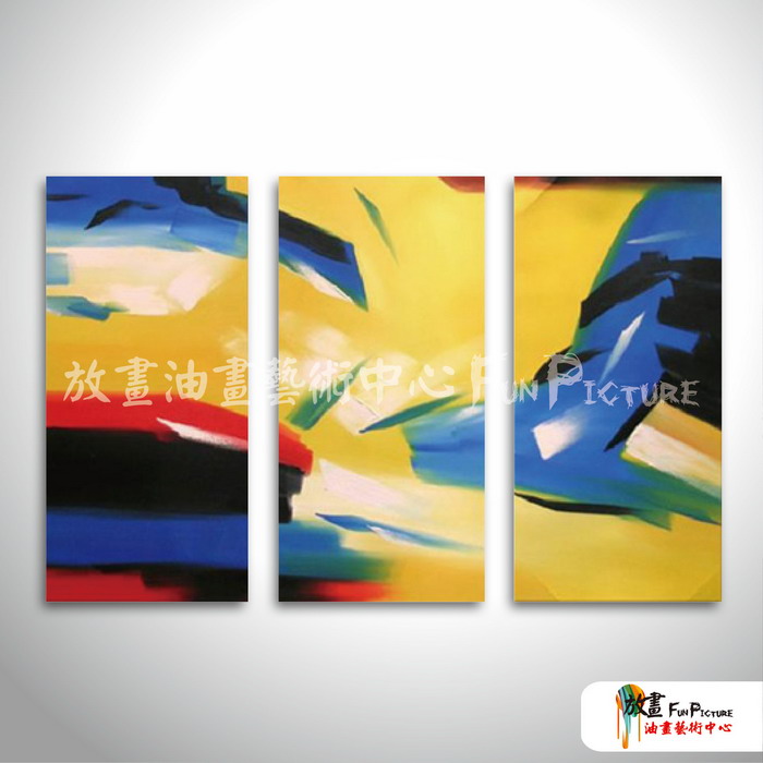3拼抽象A102 純手繪 油畫 直幅*3 黃藍 中性色系 色塊 裝飾 無框畫 民宿 餐廳 裝潢 室內設計