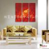 3拼抽象E36 純手繪 油畫 直幅*3 紅色 暖色系 線條 裝飾 無框畫 民宿 餐廳 裝潢 室內設計