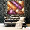 3拼抽象E40 純手繪 油畫 直幅*3 褐紫 中性色系 幾何 裝飾 無框畫 民宿 餐廳 裝潢 室內設計