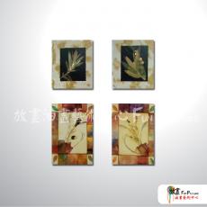 4拼花卉G23 純手繪 油畫 直幅*4 褐綠 中性色系 印象 造型 無框畫 民宿 餐廳 裝潢 室內設計