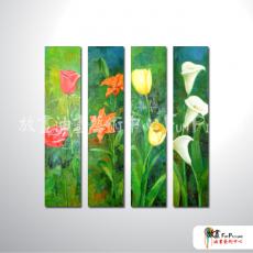 4拼花卉H02 純手繪 油畫 直幅*4 綠色 冷色系 印象 掛畫 無框畫 民宿 餐廳 裝潢 室內設計