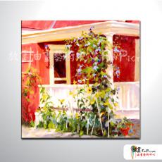 門窗景115 純手繪 油畫 方形 紅色 暖色系 裝飾 畫飾 無框畫 民宿 餐廳 裝潢 室內設計