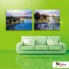 2拼風景河A16 純手繪 油畫 橫幅*2 藍綠 冷色系 裝飾 無框畫 民宿 餐廳 裝潢 室內設計