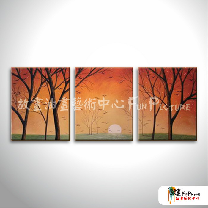 3拼風景S25 純手繪 油畫 直幅*3 橙色 暖色系 掛畫 裝飾 無框畫 民宿 餐廳 裝潢 室內設計