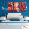 3拼風景S14 純手繪 油畫 直幅*3 紅色 暖色系 掛畫 裝飾 無框畫 民宿 餐廳 裝潢 室內設計