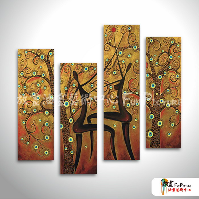 4拼生命之樹2 純手繪 油畫 直幅*4 褐咖 中性色系 形象 造型 無框畫 民宿 裝潢 室內設計