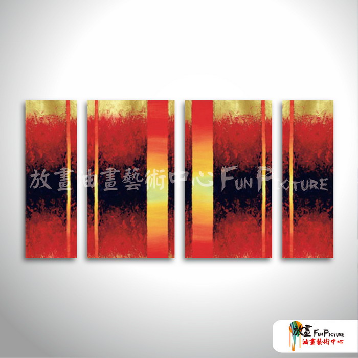 4拼抽象A34 純手繪 油畫 直幅*4 紅橙 暖色系 線條 裝飾 無框畫 民宿 餐廳 裝潢 室內設計