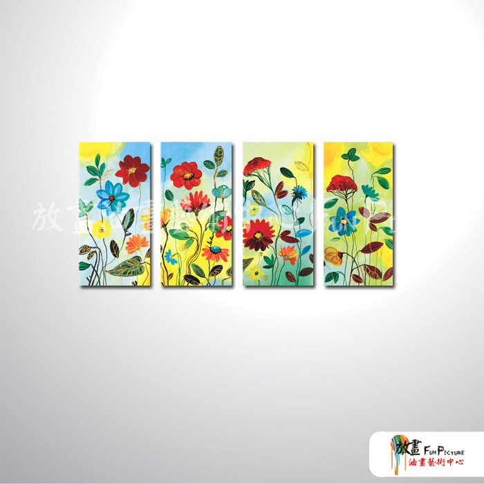 4拼花卉A02 純手繪 油畫 直幅*4 多彩 中性色系 印象 掛畫 無框畫 民宿 餐廳 裝潢 室內設計