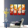 4拼花卉B01 純手繪 油畫 直幅*4 紅橙 暖色系 印象 掛畫 無框畫 民宿 餐廳 裝潢 室內設計