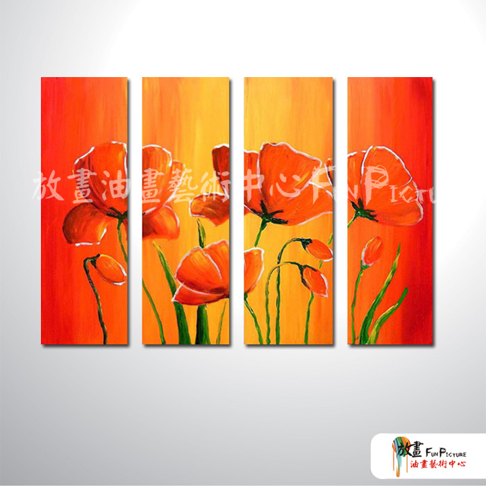 4拼花卉B17 純手繪 油畫 直幅*4 黃橙 暖色系 印象 掛畫 無框畫 民宿 餐廳 裝潢 室內設計