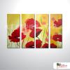 4拼花卉C08 純手繪 油畫 直幅*4 黃紅 暖色系 印象 掛畫 無框畫 民宿 餐廳 裝潢 室內設計