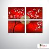 4拼花卉D14 純手繪 油畫 橫幅*4 紅色 暖色系 印象 造型 無框畫 民宿 餐廳 裝潢 室內設計